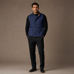 Quilted Vest Polo Collar Multi-Pocket Padded Blue – Full Look