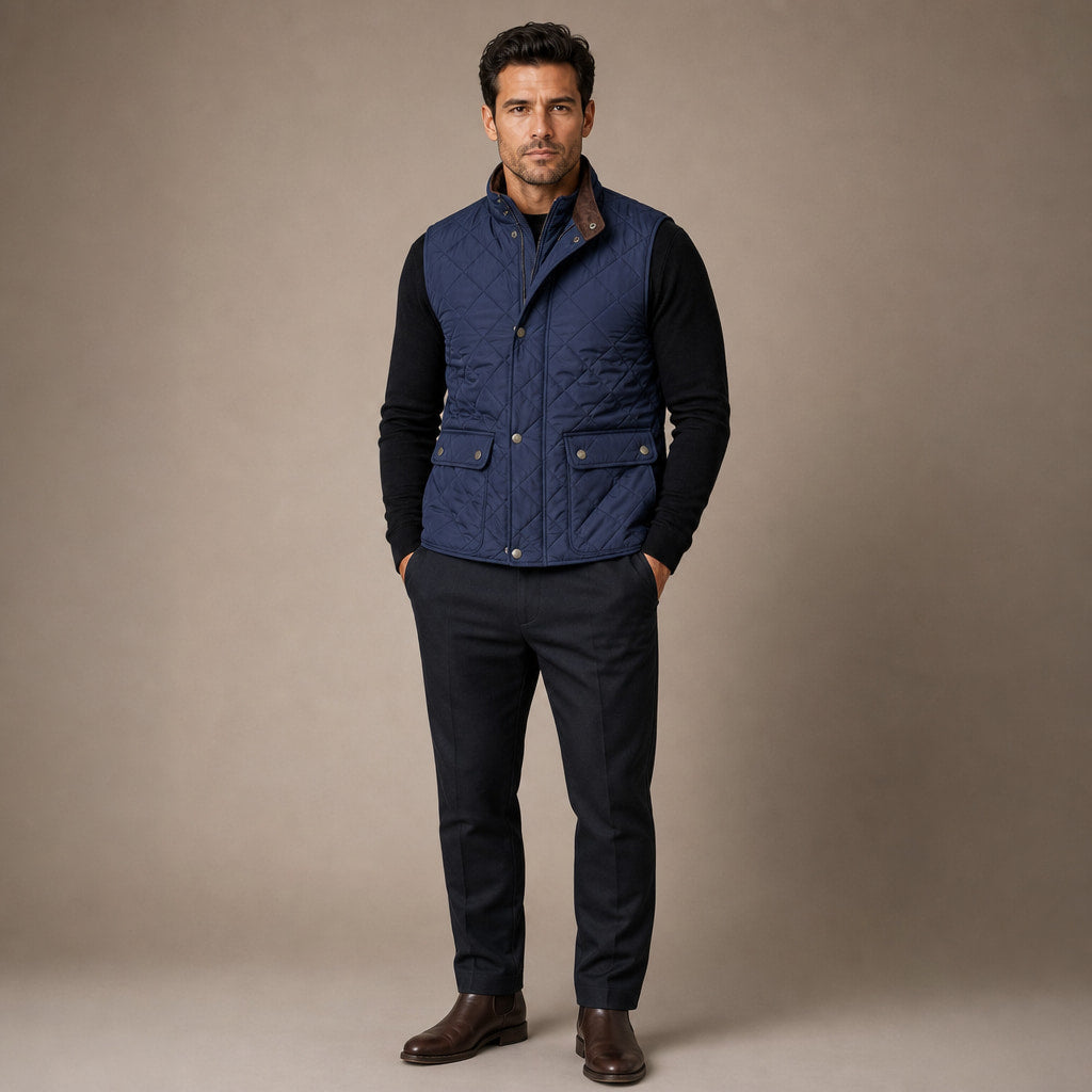Quilted Vest Polo Collar Multi-Pocket Padded in Blue – Tarlano Premium Menswear