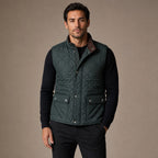 Quilted Vest Polo Collar Multi-Pocket Padded Green – Product Photo