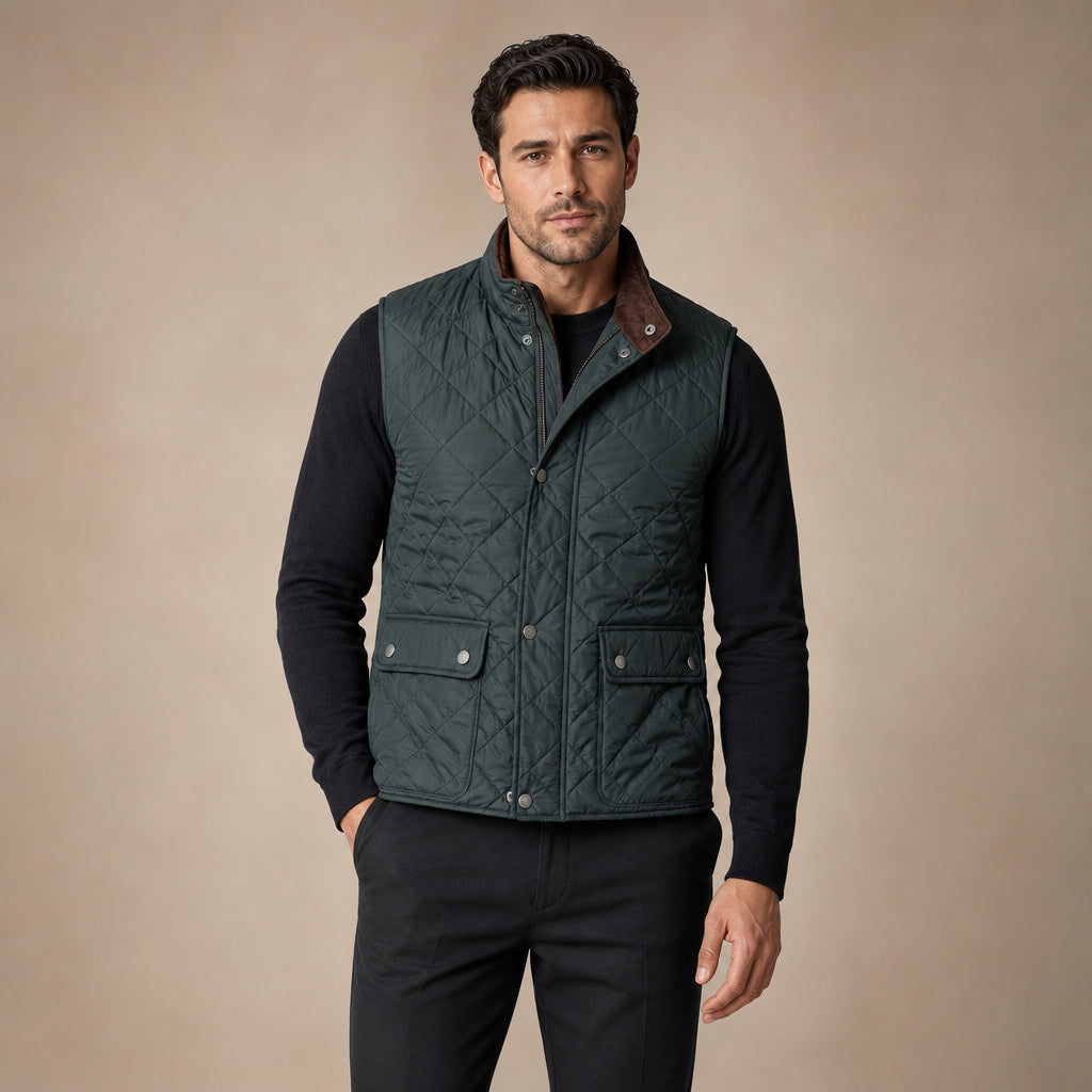 Quilted Vest Polo Collar Multi-Pocket Padded in Green – Tarlano Premium Menswear