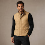 Quilted Vest Polo Collar Multi-Pocket Padded in Khaki – Tarlano Premium Menswear
