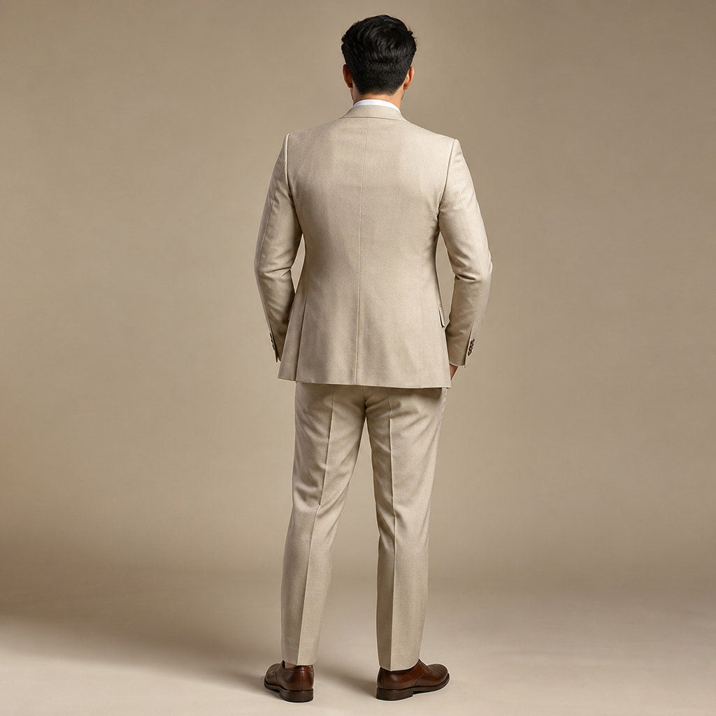 Three Piece Suit Slim Fit Formal Beige – Side Angle View