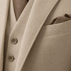 Three Piece Suit Slim Fit Formal Beige – Fabric and Detail Close-Up