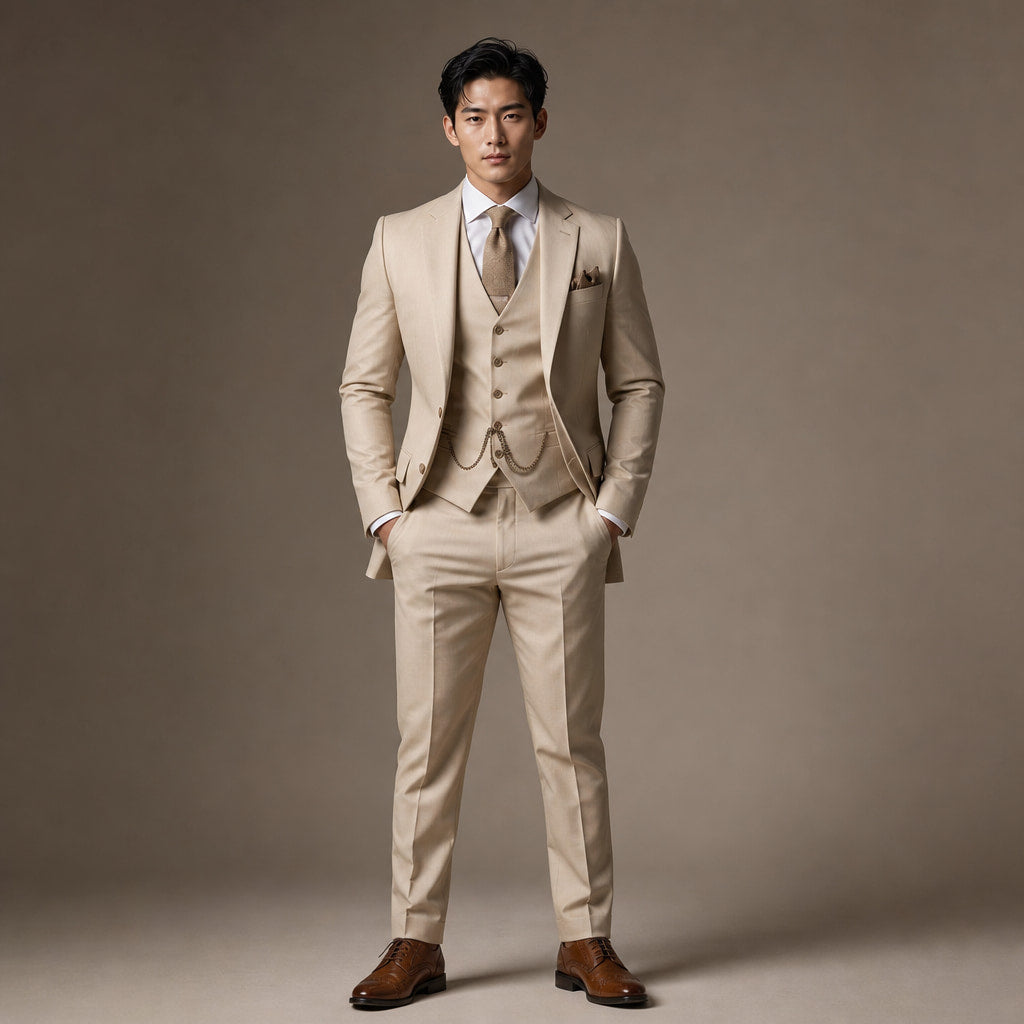 Three Piece Suit Slim Fit Formal in Beige – Tarlano Premium Menswear