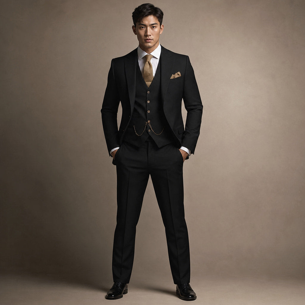 Three Piece Suit Slim Fit Formal in Black – Tarlano Premium Menswear