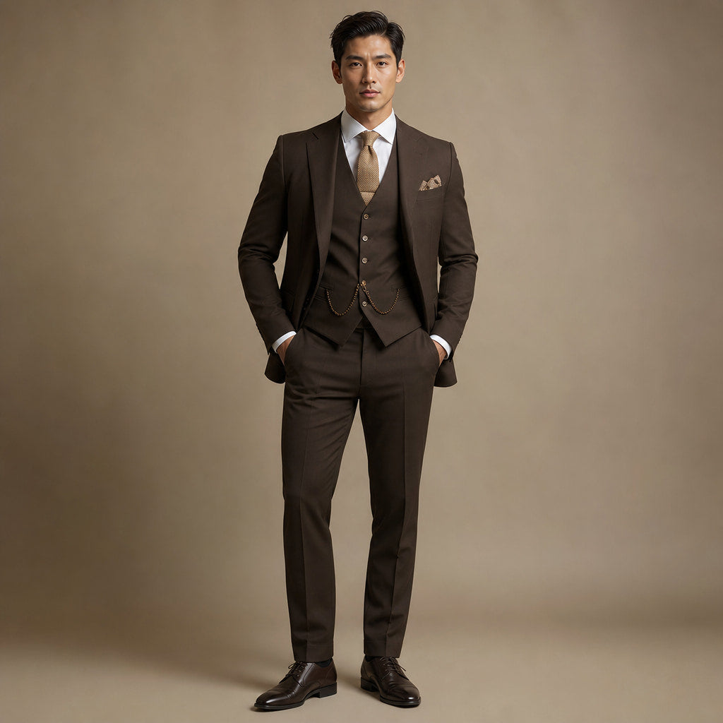 Three Piece Suit Slim Fit Formal in Coffee – Tarlano Premium Menswear