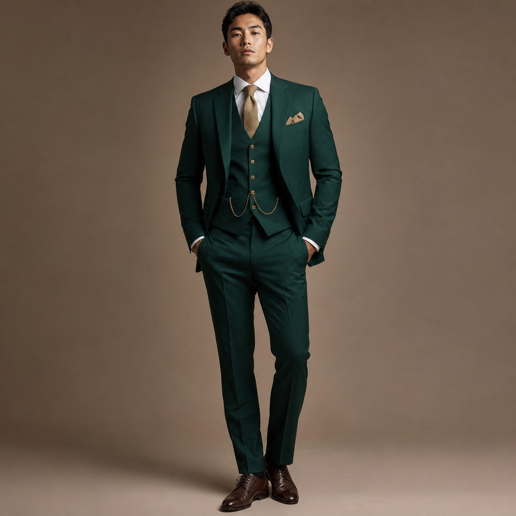 Three Piece Suit Slim Fit Formal Dark Green – Product Photo