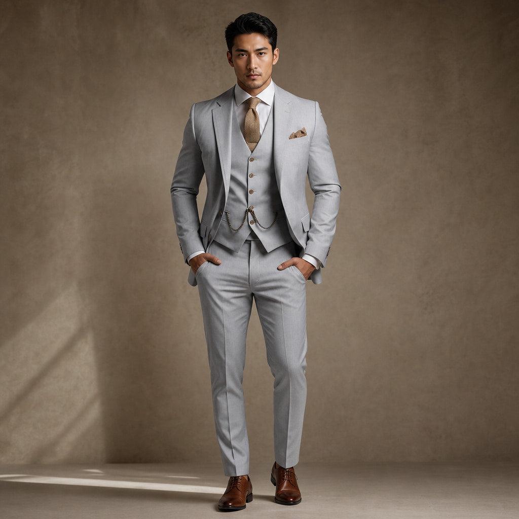 Three Piece Suit Slim Fit Formal in Gray – Tarlano Premium Menswear