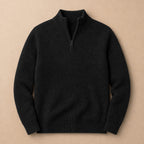 Quarter Zip Sweater Ribbed Knit Black – Product Photo