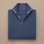 Quarter Zip Sweater Ribbed Knit Blue – Product Photo