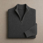 Quarter Zip Sweater Ribbed Knit Dark Grey – Product Photo