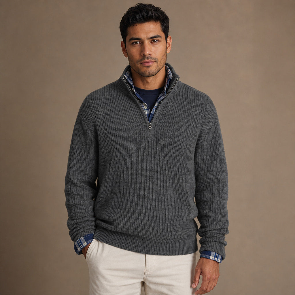 Quarter Zip Sweater Ribbed Knit in Dark Grey – Tarlano Premium Menswear