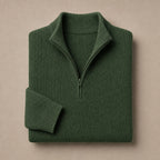Quarter Zip Sweater Ribbed Knit Green – Product Photo