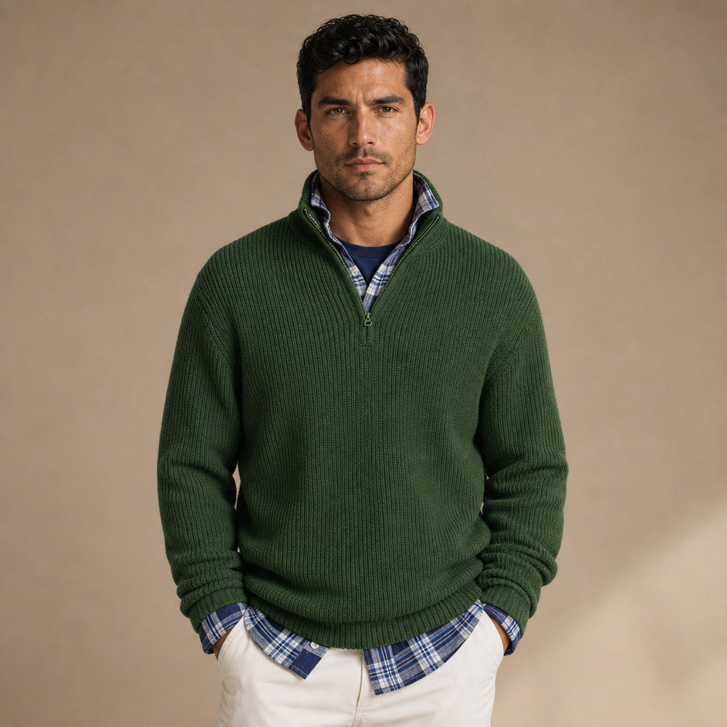 Quarter Zip Sweater Ribbed Knit in Green – Tarlano Premium Menswear