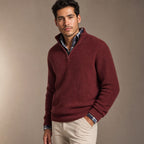 Quarter Zip Sweater Ribbed Knit Wine Red – Side Angle View