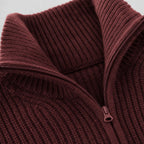 Quarter Zip Sweater Ribbed Knit Wine Red – Fabric and Detail Close-Up