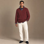 Quarter Zip Sweater Ribbed Knit Wine Red – Full Look