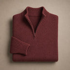 Quarter Zip Sweater Ribbed Knit Wine Red – Product Photo