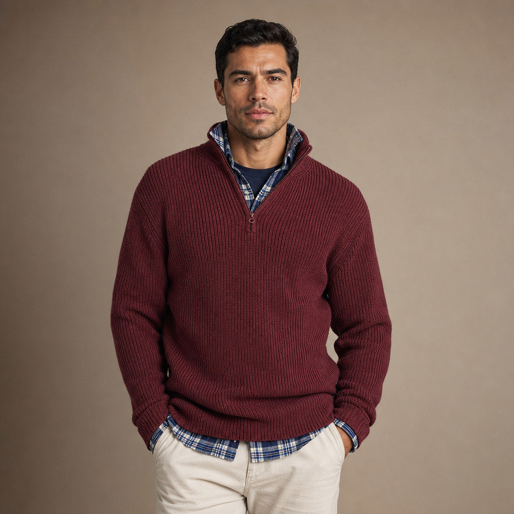 Quarter Zip Sweater Ribbed Knit in Wine Red – Tarlano Premium Menswear