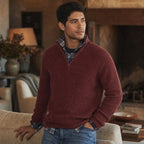 Quarter Zip Sweater Ribbed Knit Wine Red – Styled Editorial Shot