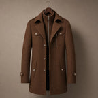 Long Wool Coat Structured Collar Cocoa Brown – Product Photo