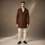 Long Wool Coat Structured Collar in Cocoa Brown – Tarlano Premium Menswear