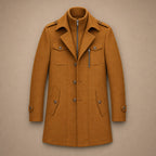 Long Wool Coat Structured Collar Cognac Brown – Flat Lay Product Photo