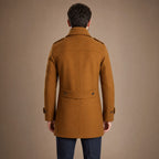 Long Wool Coat Structured Collar Cognac Brown – Full Look