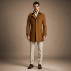 Long Wool Coat Structured Collar in Cognac Brown – Tarlano Premium Menswear