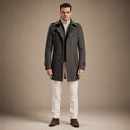 Long Wool Coat Structured Collar in Graphite Gray – Tarlano Premium Menswear