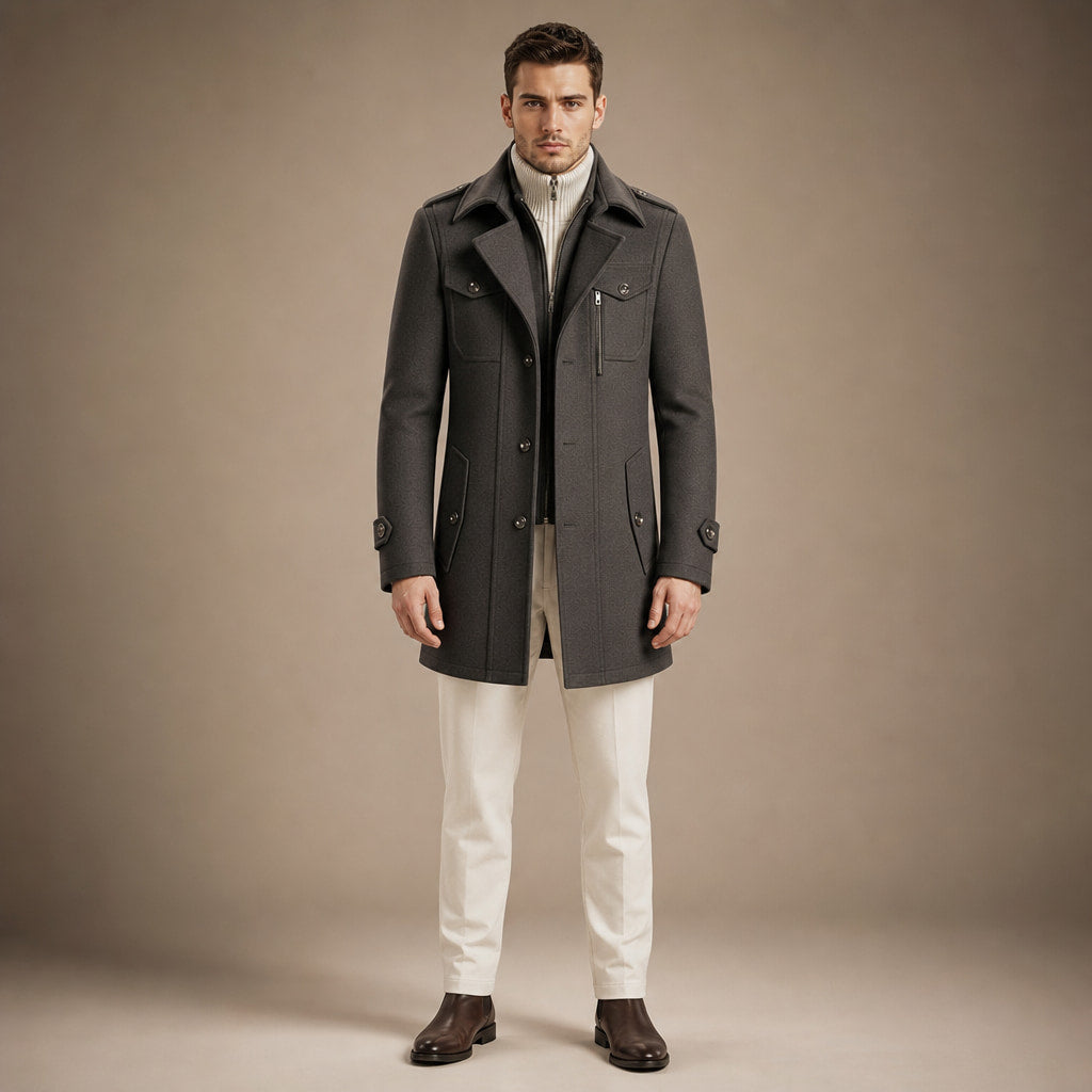 Long Wool Coat Structured Collar in Graphite Gray – Tarlano Premium Menswear