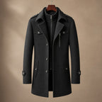 Long Wool Coat Structured Collar Obsidian Black – Product Photo
