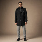 Long Wool Coat Structured Collar in Obsidian Black – Tarlano Premium Menswear