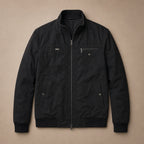 Puffer Jacket Quilted Zip Front Black – Flat Lay Product Photo