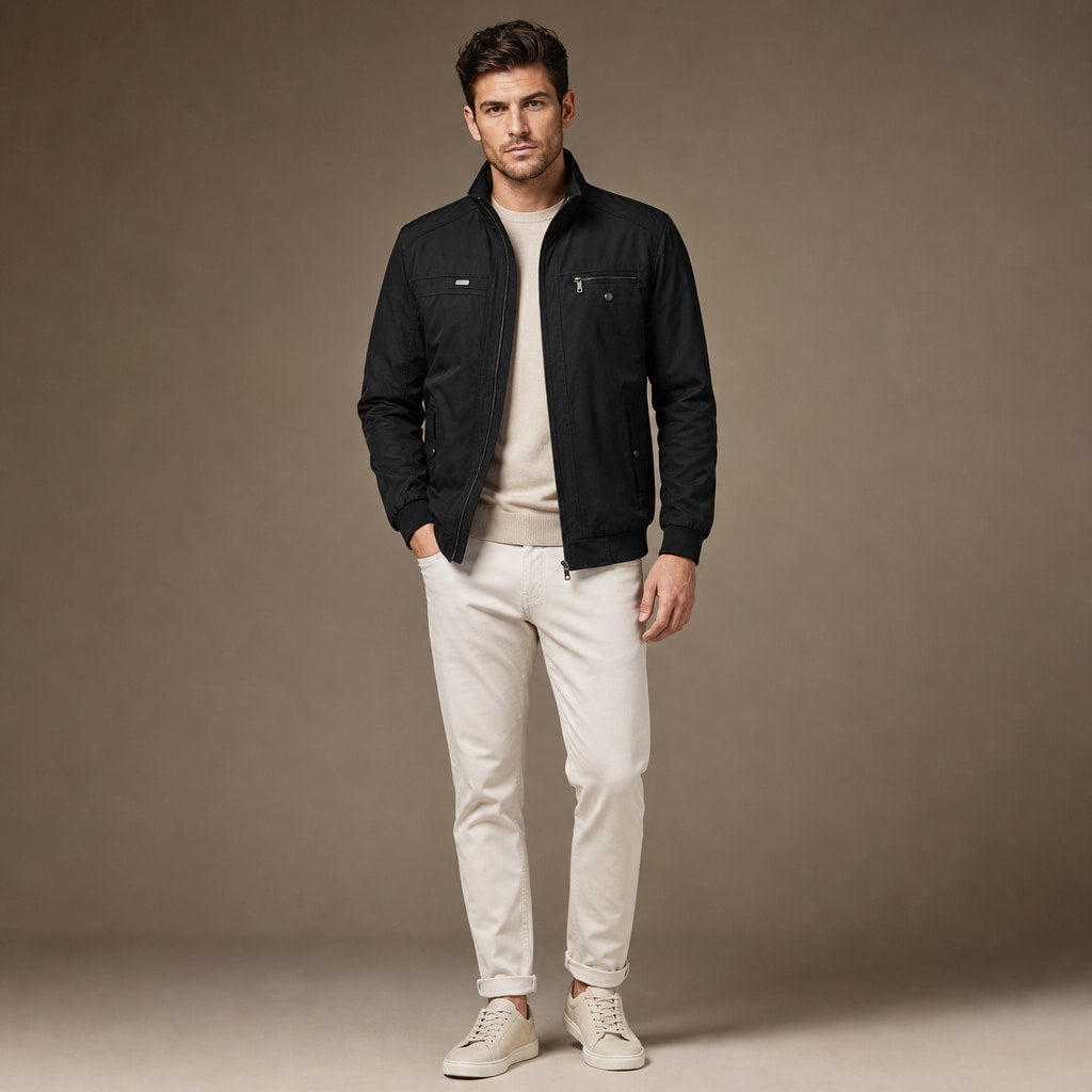 Puffer Jacket Quilted Zip Front Black – Full Look