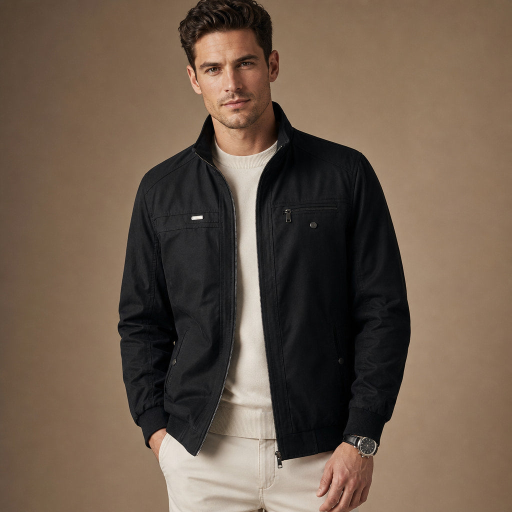 Puffer Jacket Quilted Zip Front Black – Product Photo