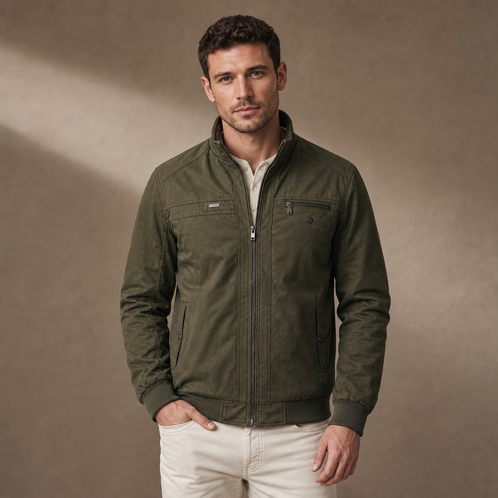Puffer Jacket Quilted Zip Front Green – Product Photo