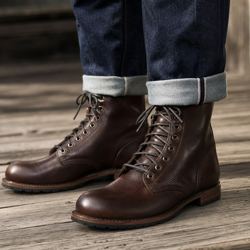 Chukka Boots Leather High-Top Dark Brown Dark Brown – Side Angle View