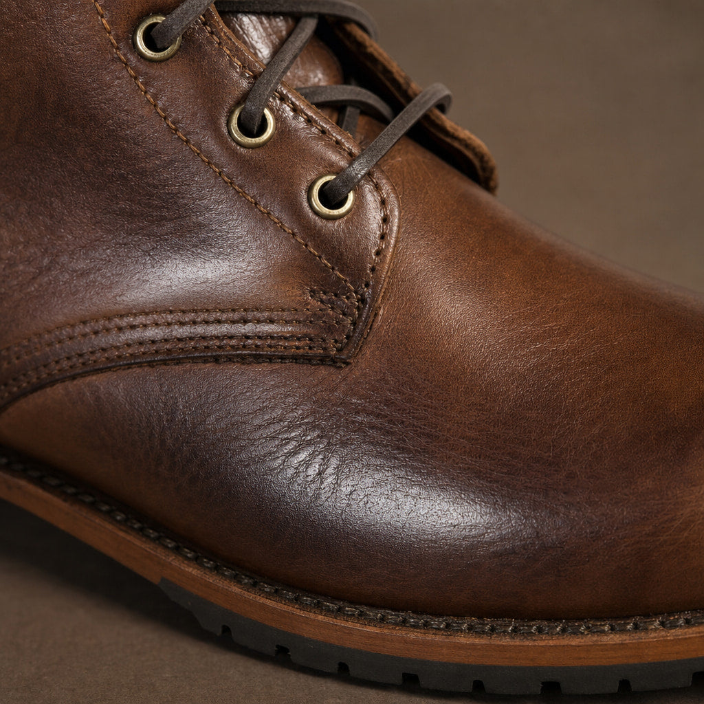 Chukka Boots Leather High-Top Dark Brown Dark Brown – Fabric and Detail Close-Up