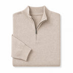 Quarter Zip Sweater Slim Fit Mock Neck Knit Pullover Beige – Product Photo