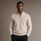 Quarter Zip Sweater Slim Fit Mock Neck Knit Pullover in Beige – Tarlano Premium Menswear