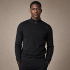 Quarter Zip Sweater Slim Fit Mock Neck Knit Pullover in Black – Tarlano Premium Menswear