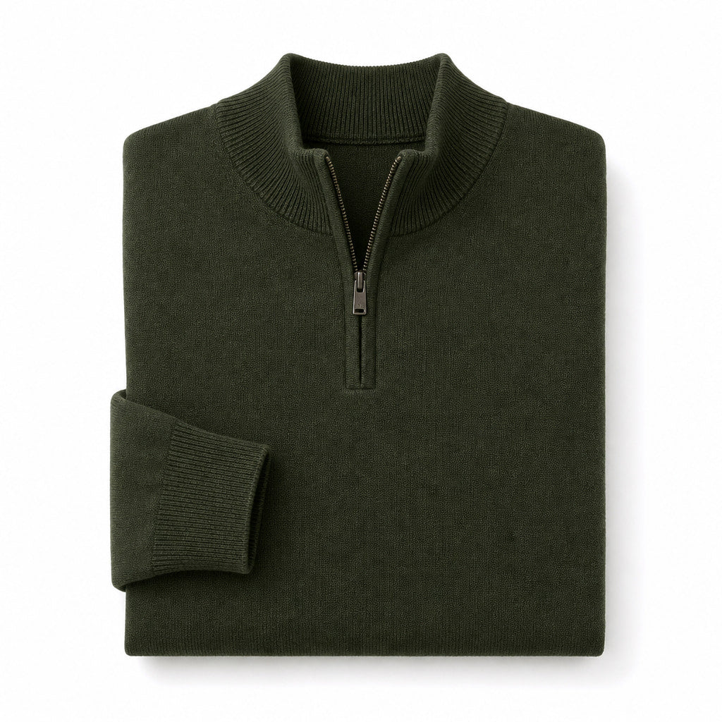 Quarter Zip Sweater Slim Fit Mock Neck Knit Pullover Green – Product Photo
