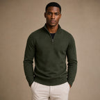 Quarter Zip Sweater Slim Fit Mock Neck Knit Pullover in Green – Tarlano Premium Menswear