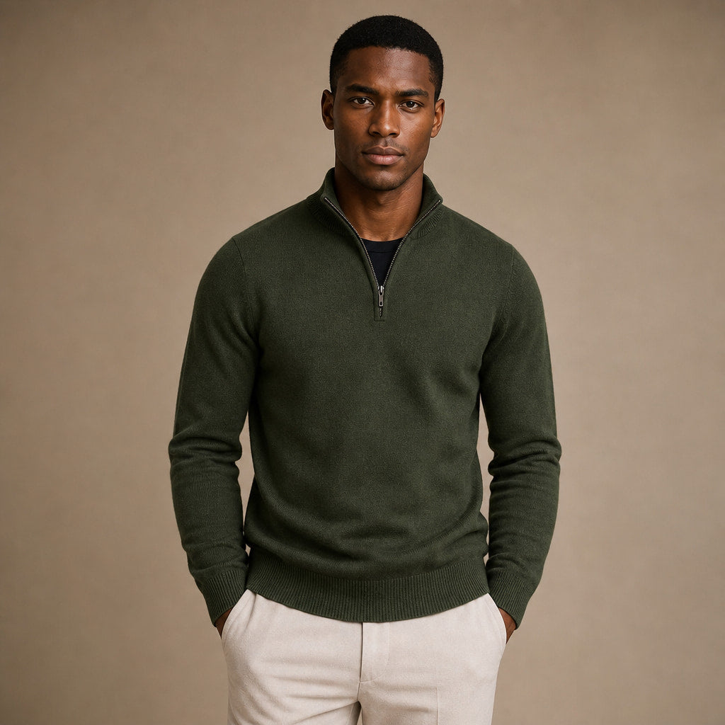 Quarter Zip Sweater Slim Fit Mock Neck Knit Pullover in Green – Tarlano Premium Menswear