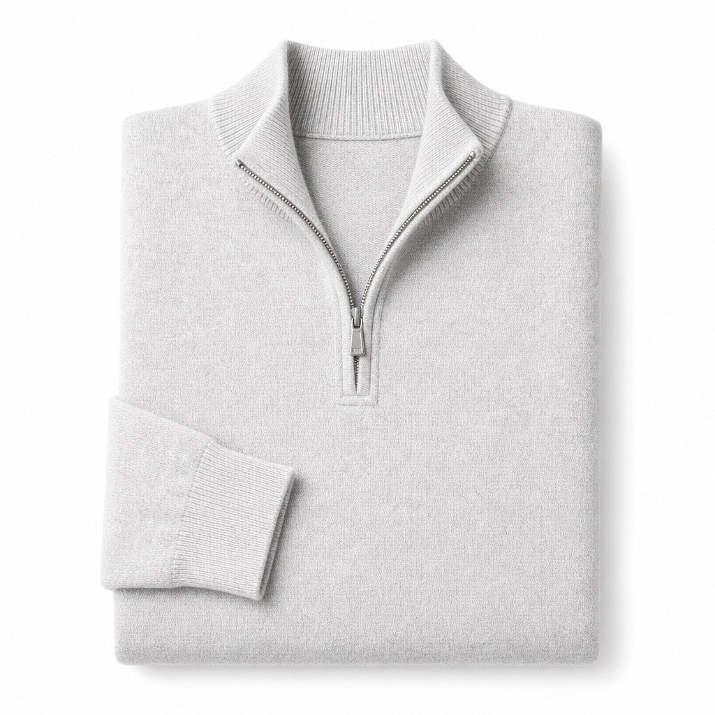 Quarter Zip Sweater Slim Fit Mock Neck Knit Pullover Light Gray – Product Photo