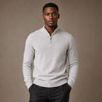 Quarter Zip Sweater Slim Fit Mock Neck Knit Pullover in Light Gray – Tarlano Premium Menswear