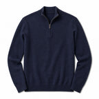 Quarter Zip Sweater Slim Fit Mock Neck Knit Pullover Navy – Product Photo