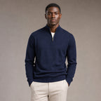 Quarter Zip Sweater Slim Fit Mock Neck Knit Pullover in Navy – Tarlano Premium Menswear