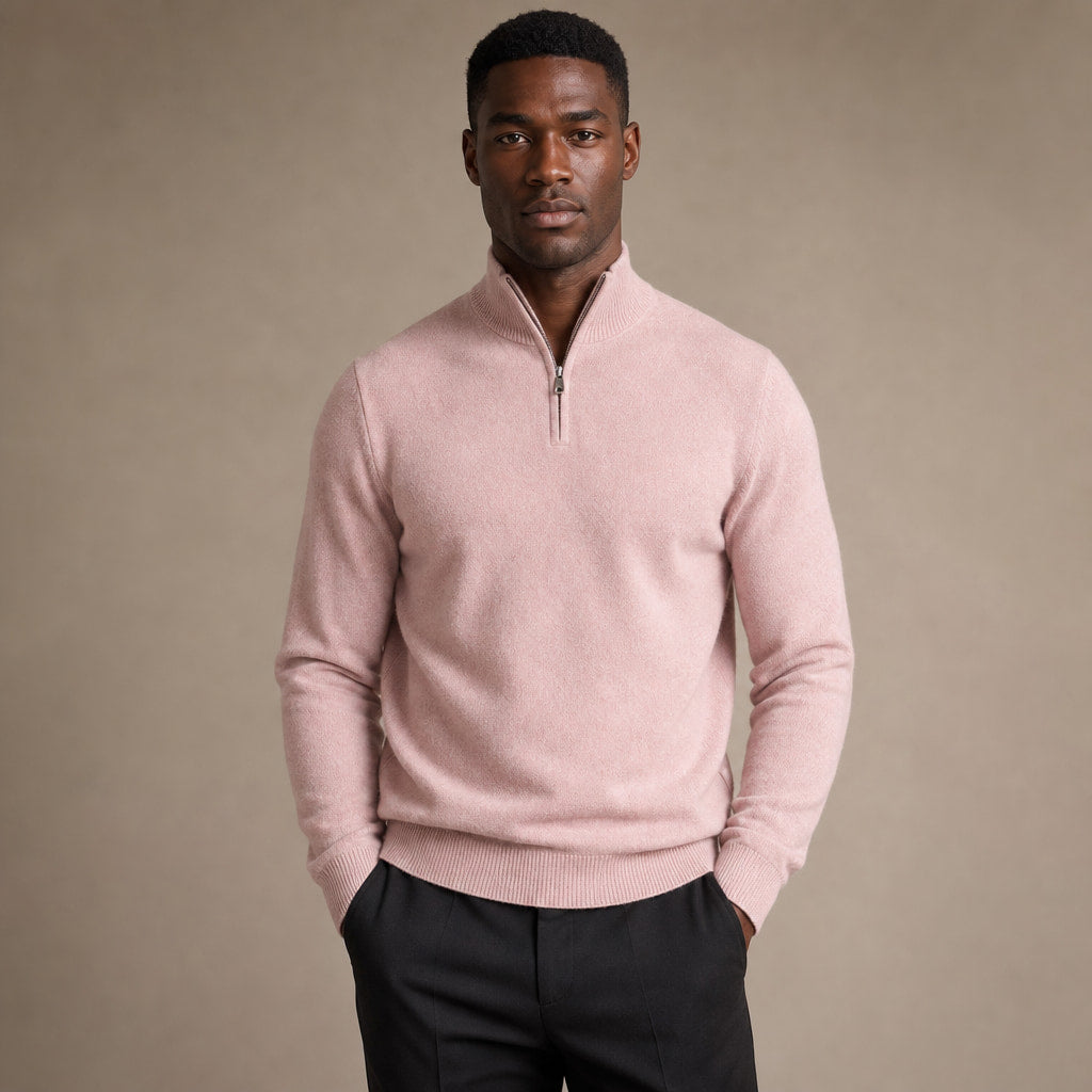 Quarter Zip Sweater Slim Fit Mock Neck Knit Pullover in Pink – Tarlano Premium Menswear